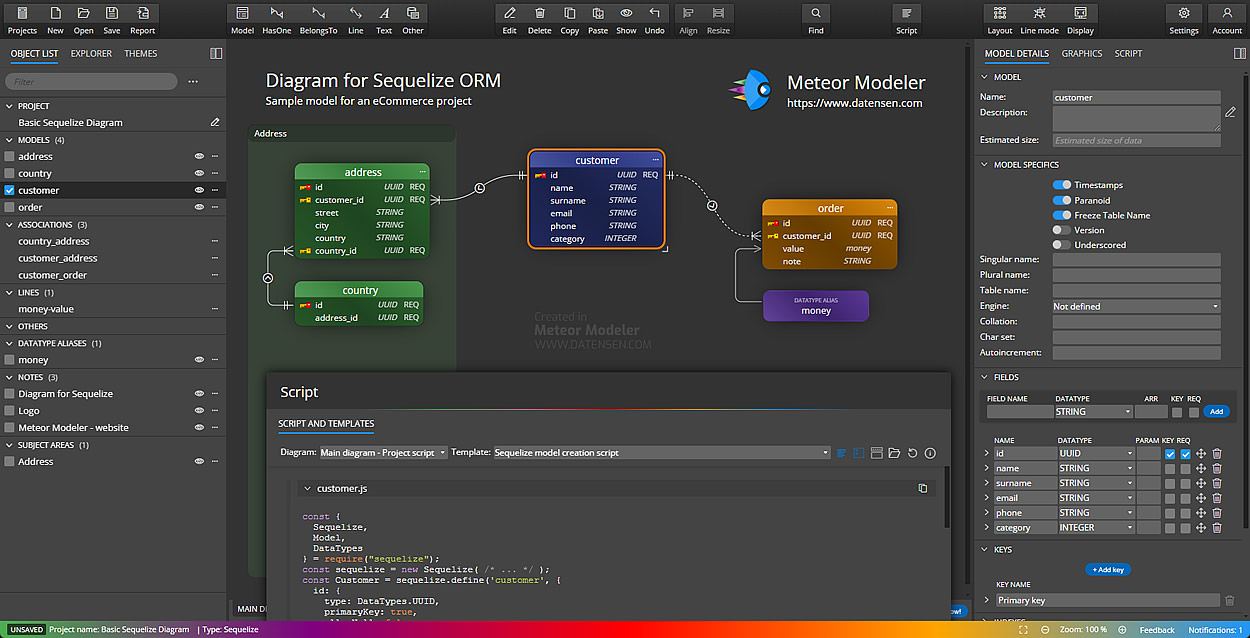 Sequelize diagram Meteor Modeler - data modeling tool for Sequelize